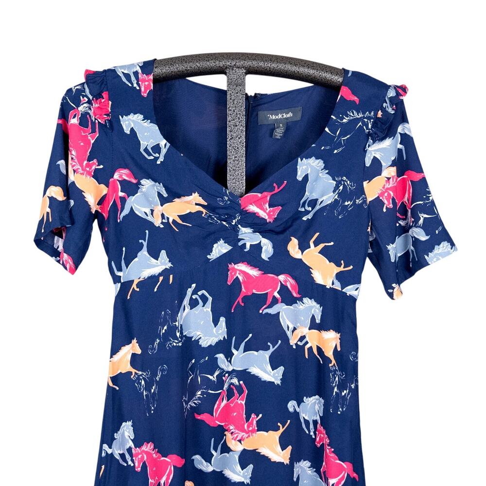 ModCloth Neon Stampede AO Horse Pony Mini Dress SMALL Western Rodeo Equestrian - Picture 2 of 6